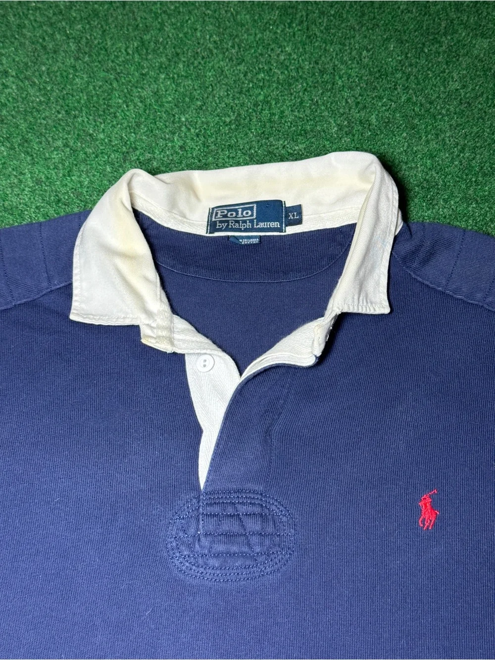 Polo Ralph Lauren Long Sleeve Rugby Shirt XL Blue Padded Elbow Patch Vintage 90s
